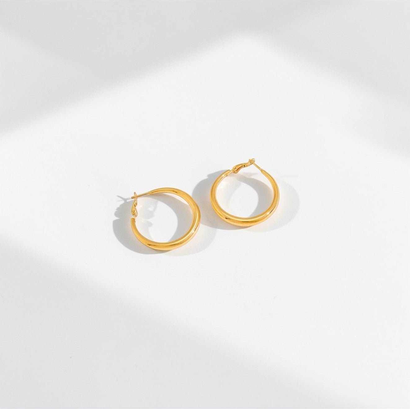 Simple Hoop Earrings 304 Stainless Steel With 18K Real Gold Plated Waterproof Non Tarnish