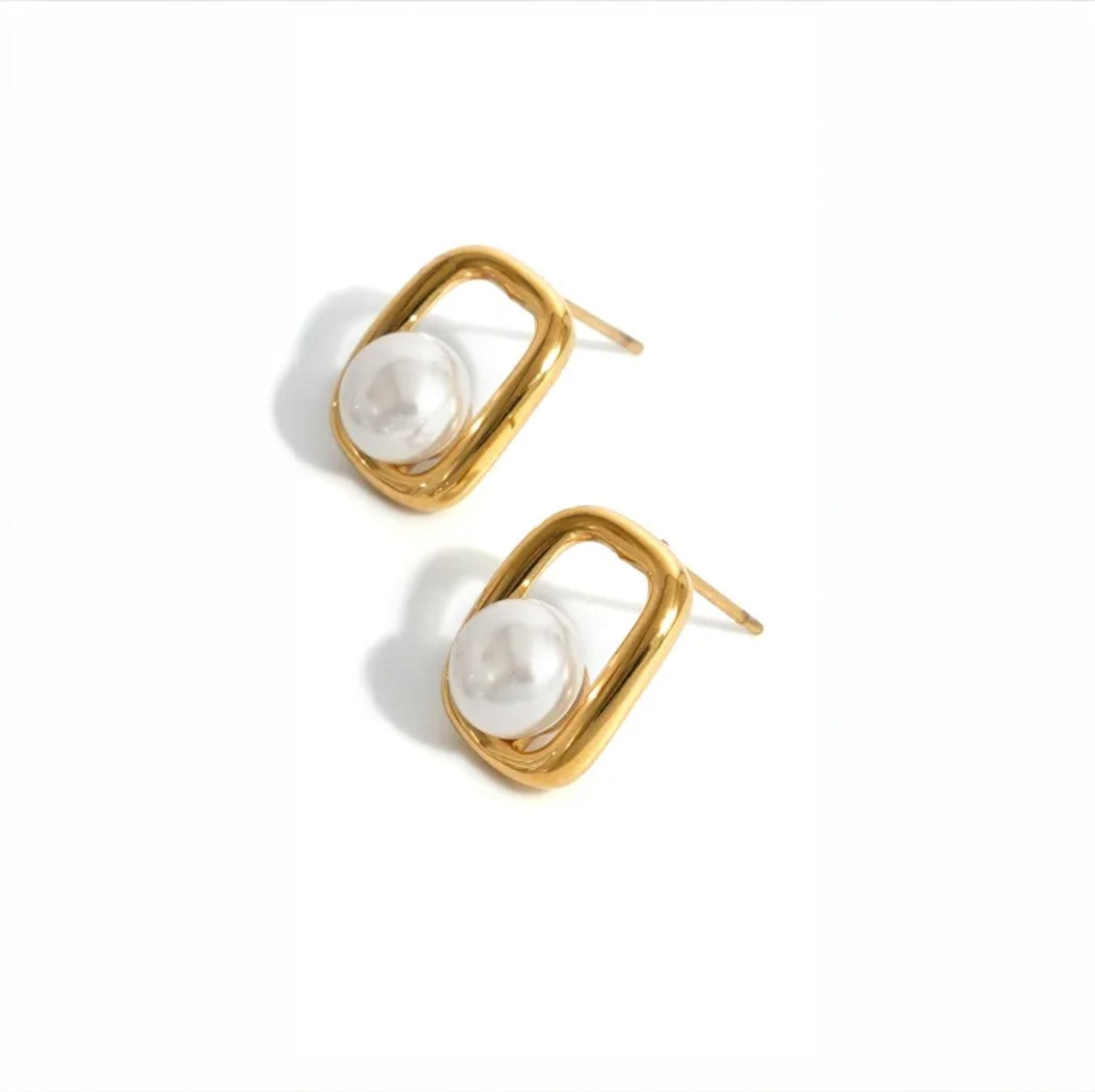 Pearl Studs Real Gold Plated 316 Stainless Steel Ion Plating (IP) Waterproof Non Tarnish Romantic Earrings