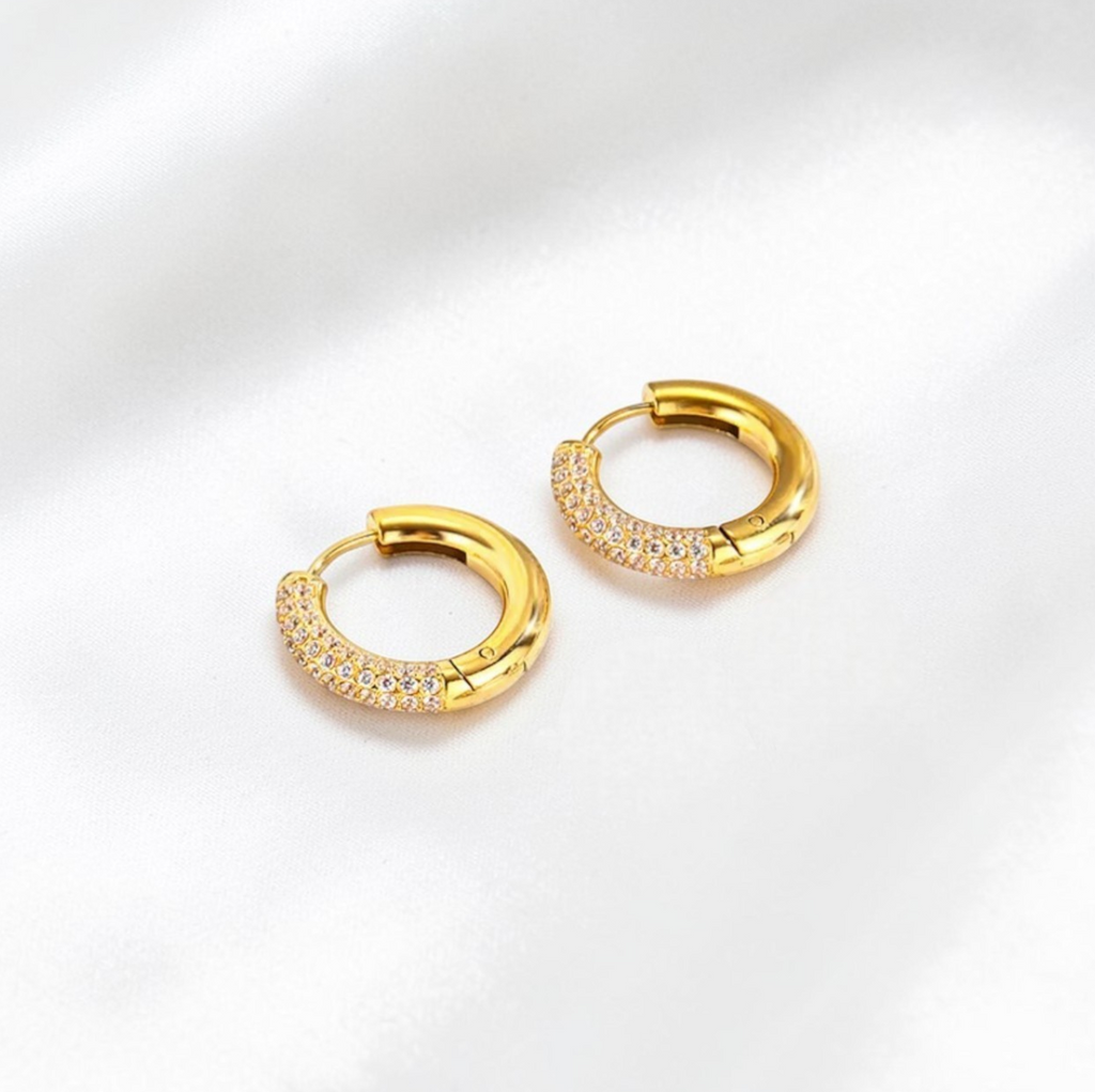 Stylish Hoops 18K Real Gold Plated Solid Color 304 Stainless Steel Waterproof Non Tarnish Earrings