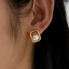 Pearl Studs Real Gold Plated 316 Stainless Steel Ion Plating (IP) Waterproof Non Tarnish Romantic Earrings