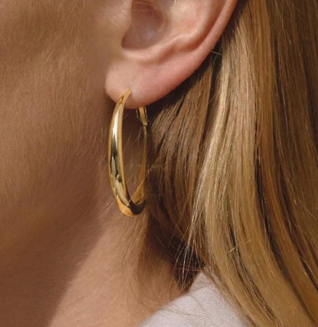Simple Hoop Earrings 304 Stainless Steel With 18K Real Gold Plated Waterproof Non Tarnish