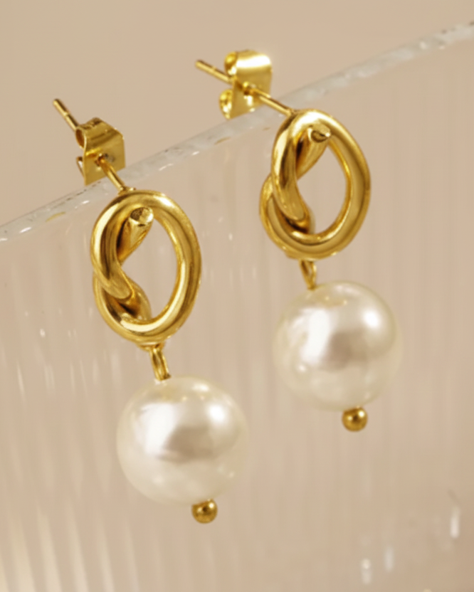 Elegant Shiny Knotted Earrings Real Gold Plated 304 Stainless Steel Waterproof Non Tarnish Drop Earrings