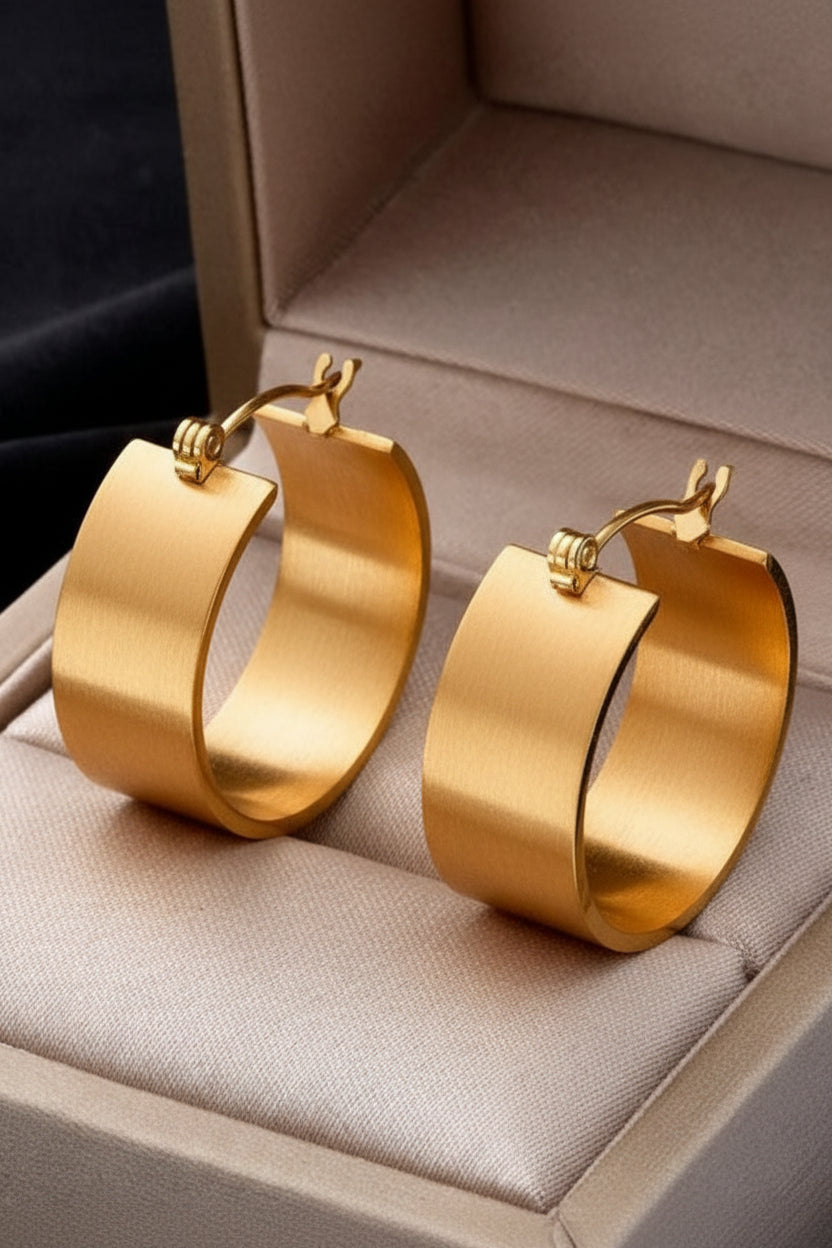 PVD Coated 18K Gold Plated Round 304 Stainless Steel Waterproof Non Tarnish Hoop Earrings