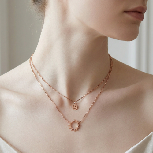 "Sun & Smiley Necklace" PVD Coated Real Gold Plated Titanium Steel Waterproof Non Tarnish Necklace