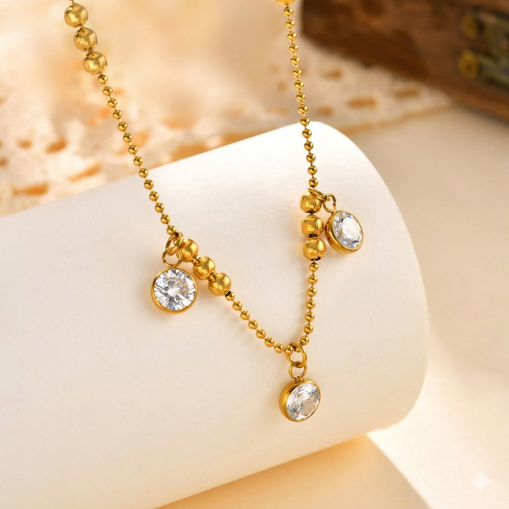 Shiny Pearls Necklace PVD Coated Real 18K Gold Plated 201 Stainless Steel Waterproof Non Tarnish