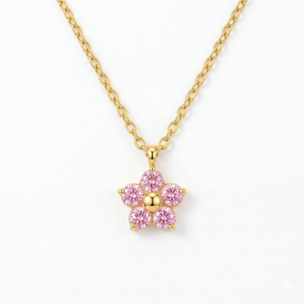 Flower Necklace PVD Coated 18K Gold Platinum 304 Stainless Steel Waterproof Non Tarnish