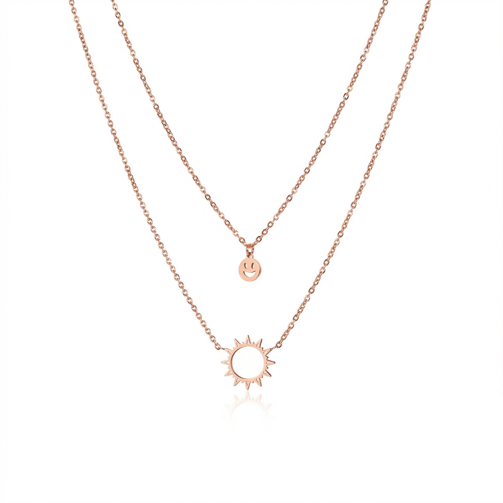 "Sun & Smiley Necklace" PVD Coated Real Gold Plated Titanium Steel Waterproof Non Tarnish Necklace