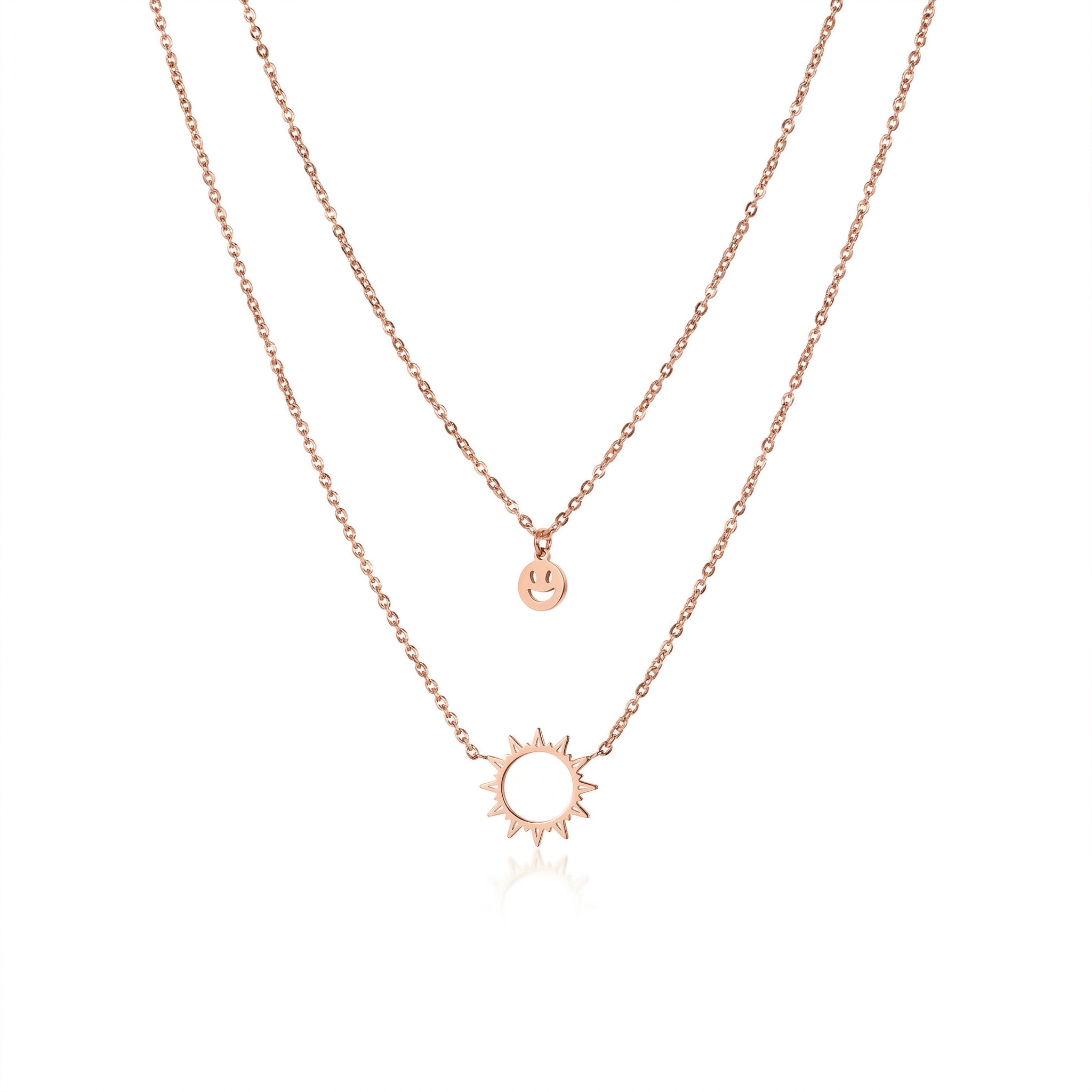 "Sun & Smiley Necklace" PVD Coated Real Gold Plated Titanium Steel Waterproof Non Tarnish Necklace