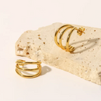 Triple Hoop Earrings PVD Coated Real Gold Plated C Shape 304 Stainless Steel Waterproof Non Tarnish Ear Studs