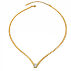 Zircon Flat Snake Chain Necklace Gold Plated Stainless Steel Fashionable Waterdrop Shaped Waterproof