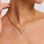 Zircon Flat Snake Chain Necklace Gold Plated Stainless Steel Fashionable Waterdrop Shaped Waterproof