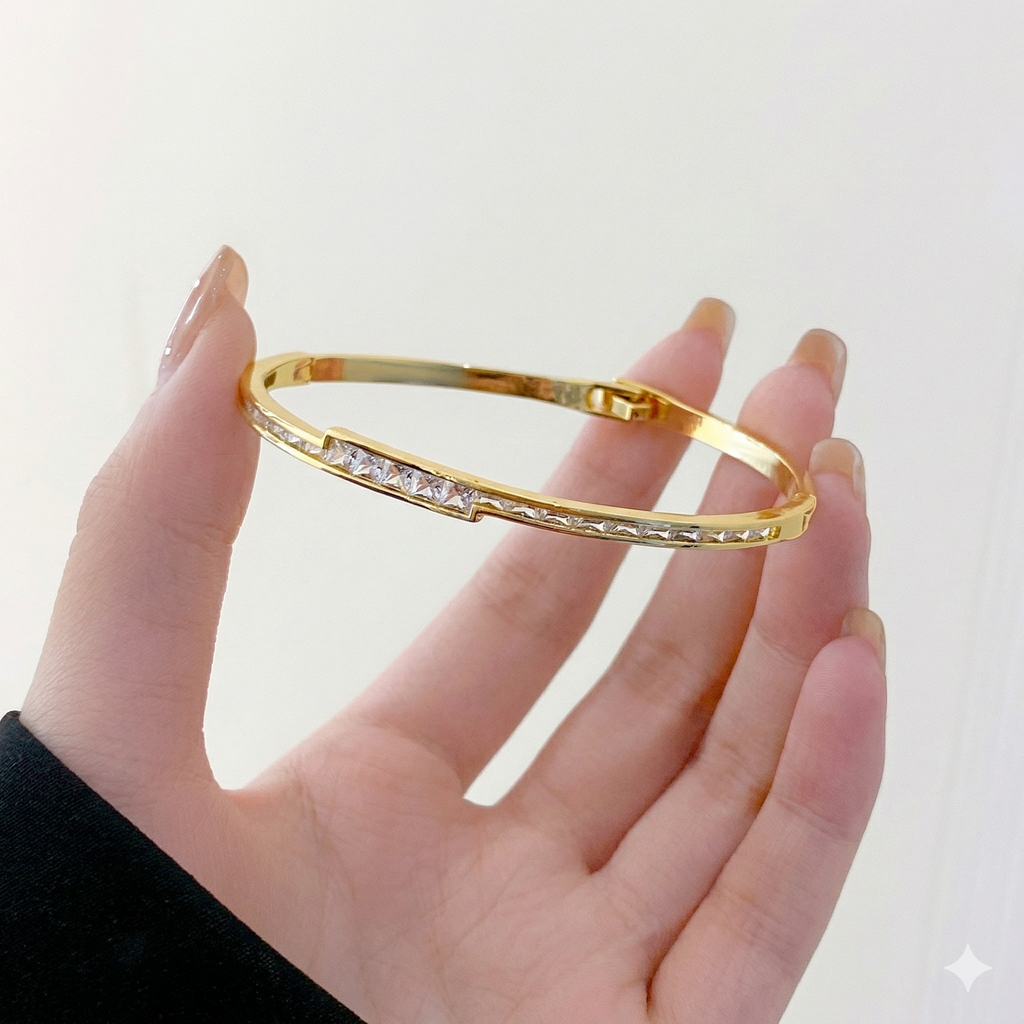 Inlay Zircon Bangle 18K Gold Plated Lady