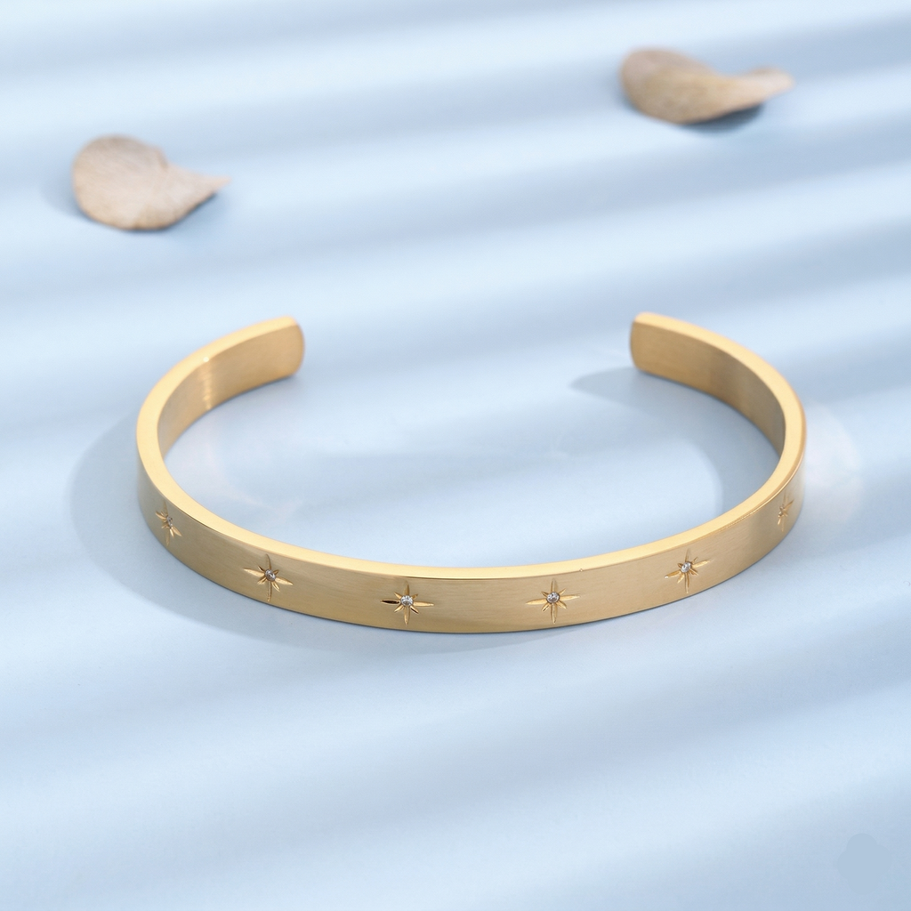 Cuff Bracelet PVD Coated Real 18K Gold Plated 304 Stainless Steel Waterproof Non Tarnish