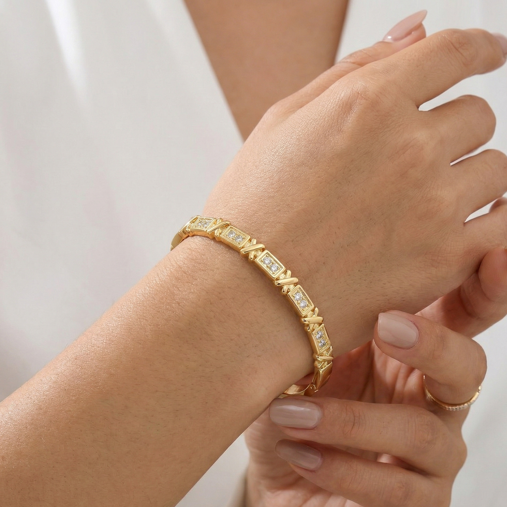 Zircon Bangle 18K Gold Plated 304 Stainless Steel