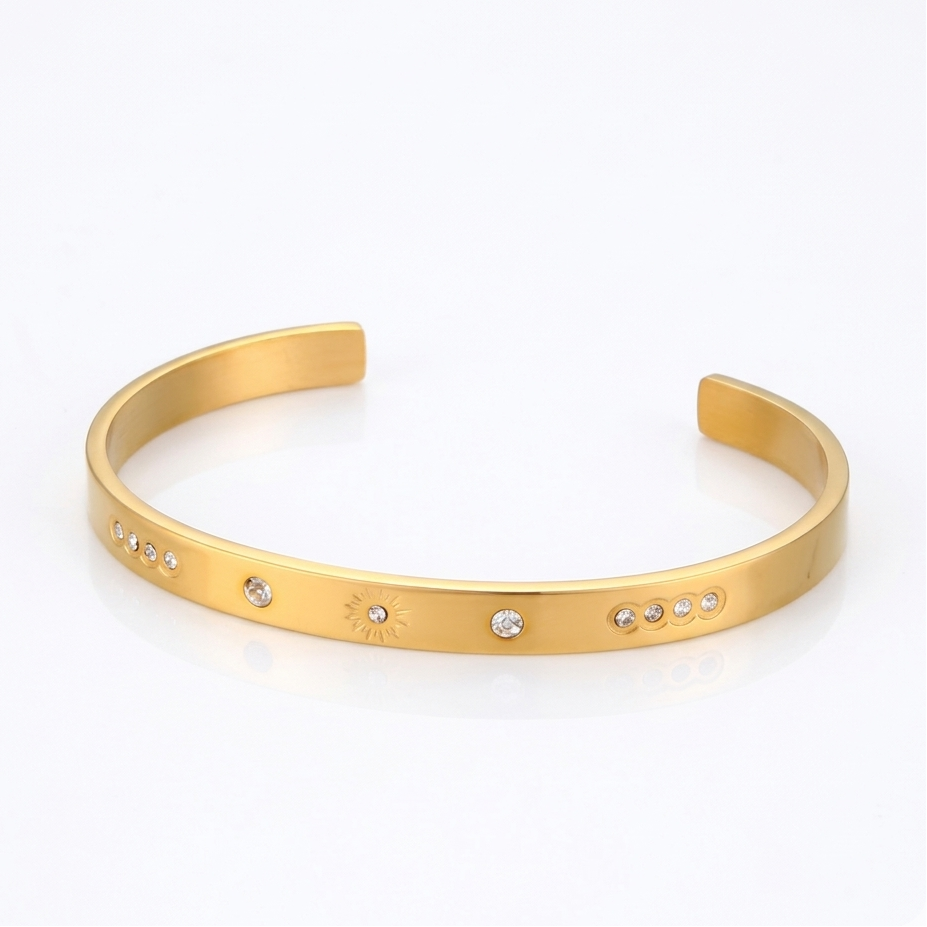 Sun Open-Ended Bracelet 18K Gold Star Stainless Steel Fashion Waterproof Non Tarnish
