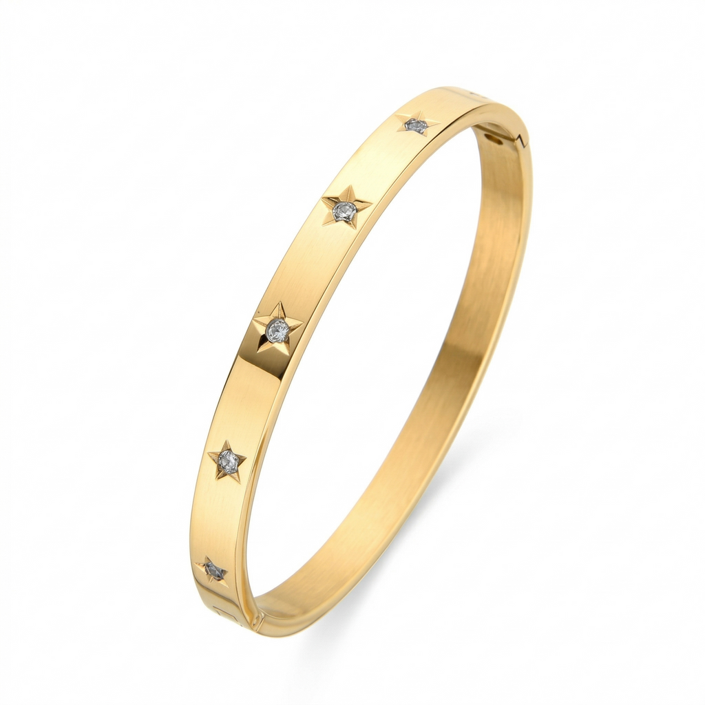 Star Bangle PVD Coated Real 18K Gold Plated Waterproof Non Tarnish