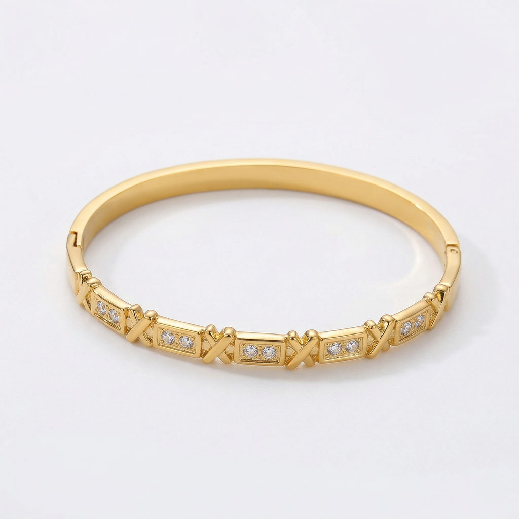 Zircon Bangle 18K Gold Plated 304 Stainless Steel
